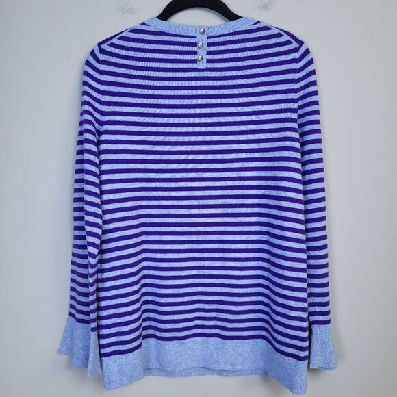 Talbots Womens Lambswool Sweater Purple Blue Size Small Lightweight Striped NWT - Picture 2 of 6